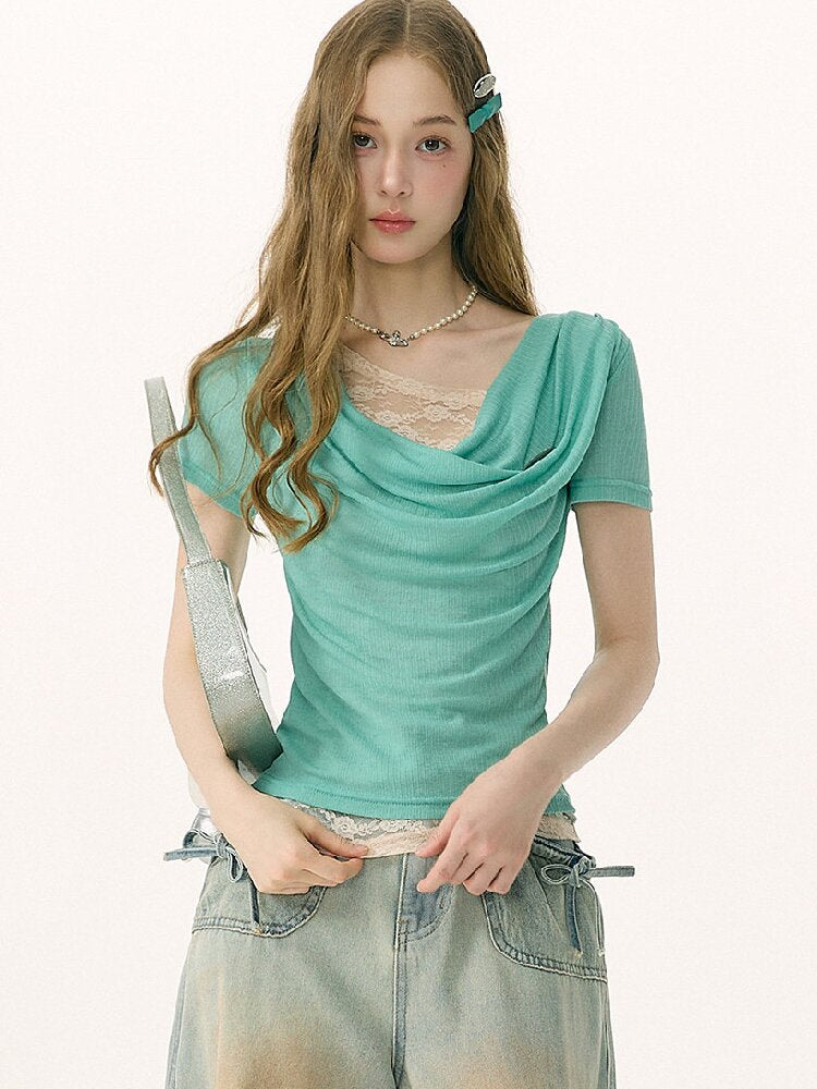 Irregular Lace Patchwork Slim Shirt【s0000016852】