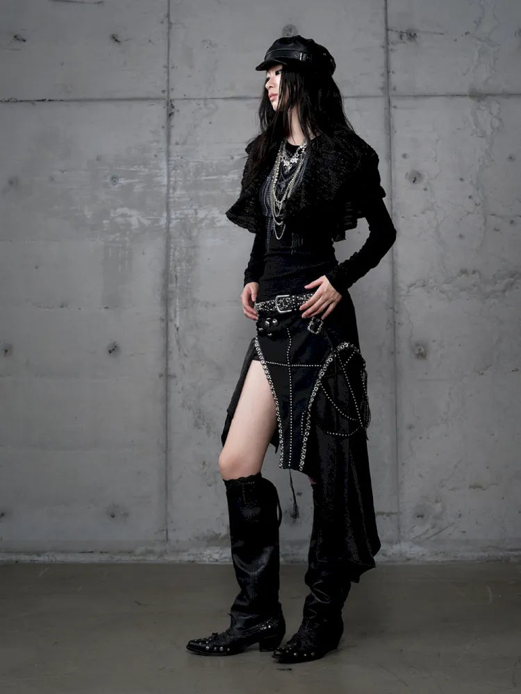 Asymmetric Leather-Satin Skirt【s0000013944】