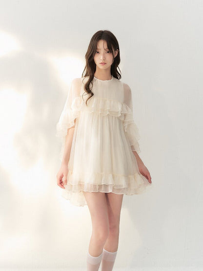 Glossy Tulle Vintage Cape Dress【s0000016874】