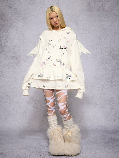 Sticker Angel Wing Sweatshirt Dress【s0000018742】