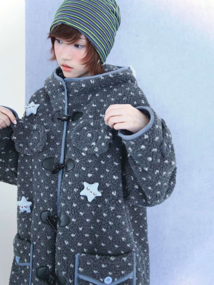 Old-fashioned Gray Horn Buckle Hooded Jacket【s0000014699】