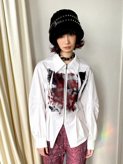 Drop Shoulder Waisted Printed Long Sleeve Shirt【s0000011641】