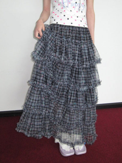 Star Check Heavy Mesh Long Skirt【s0000018655】
