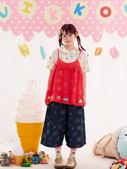 Animal Angel Heavy Embroidery Red Camisole Top【s0000013186】