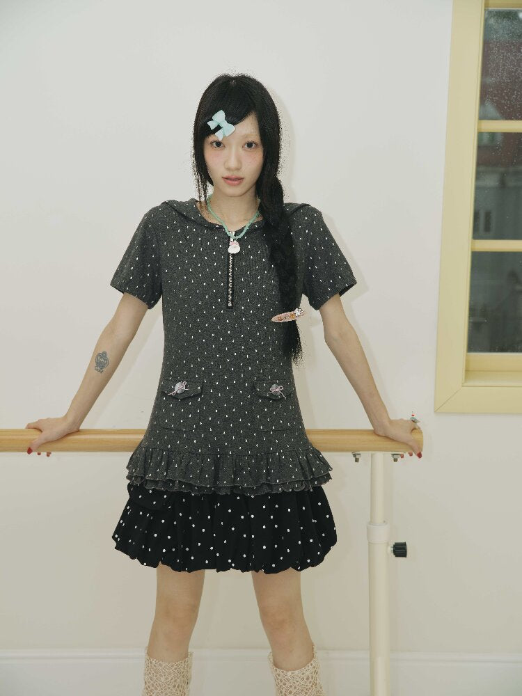 Silver Foil Raindrop Navy Neck Top【s0000018703】