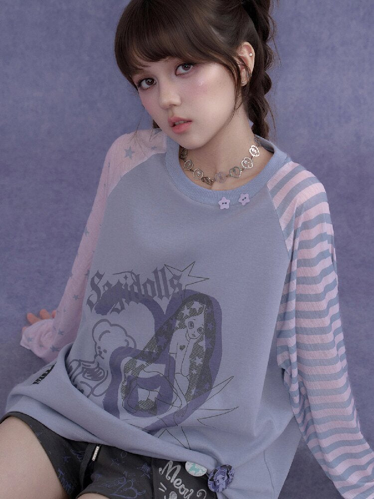 Doodle Print Raglan Sleeve T-Shirt【s0000017867】