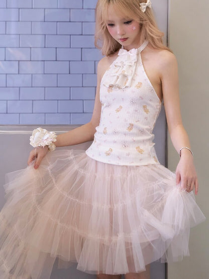 Mesh Peach Pink Puffy Hem Skirt【s0000016365】