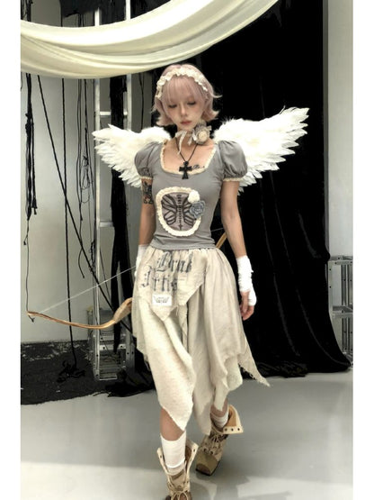 Irregular Patchwork Printed Old Tattered Half Skirt【s0000013526】