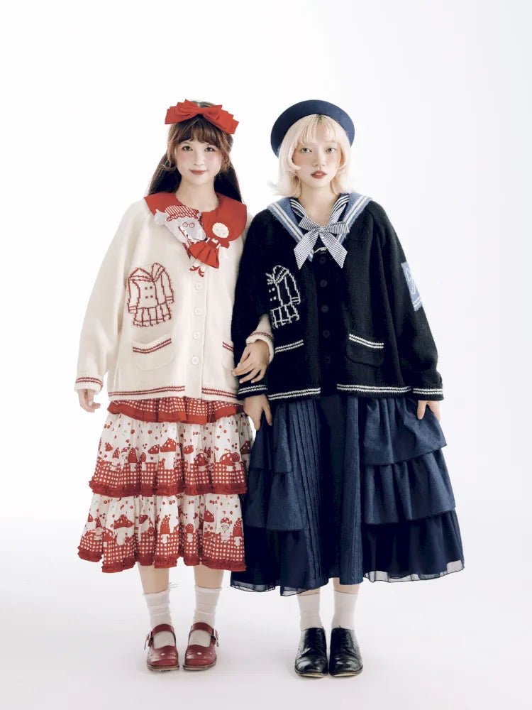 Contrasting Navy Collar Knit Cardigan【s0000014155】