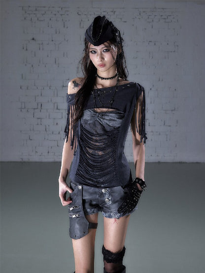 Patchwork Lace Fringe Slim T-Shirt【s0000016205】