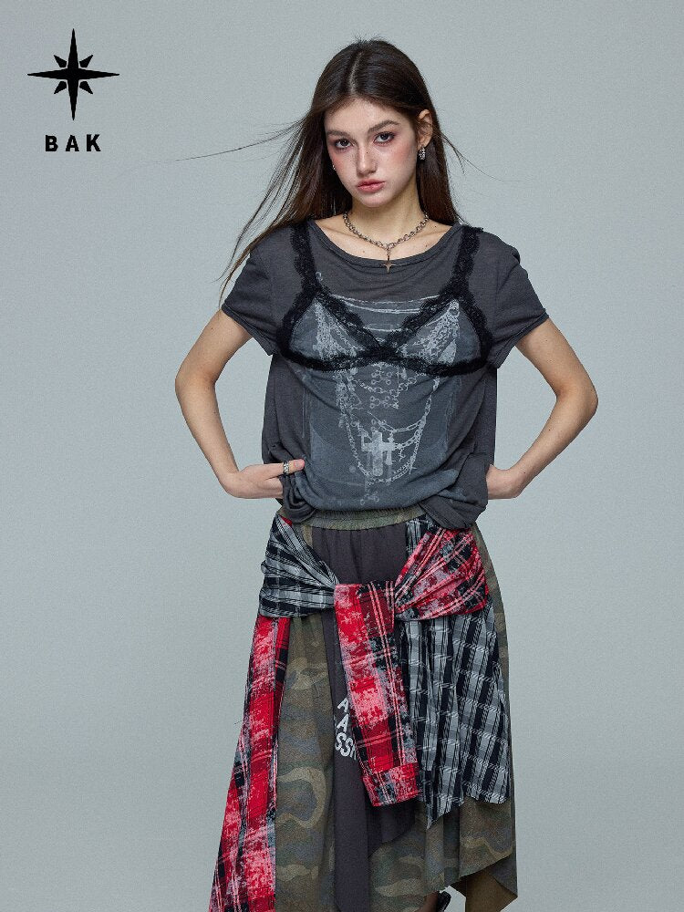 Lace Print Knitted Layered Top【s0000016689】
