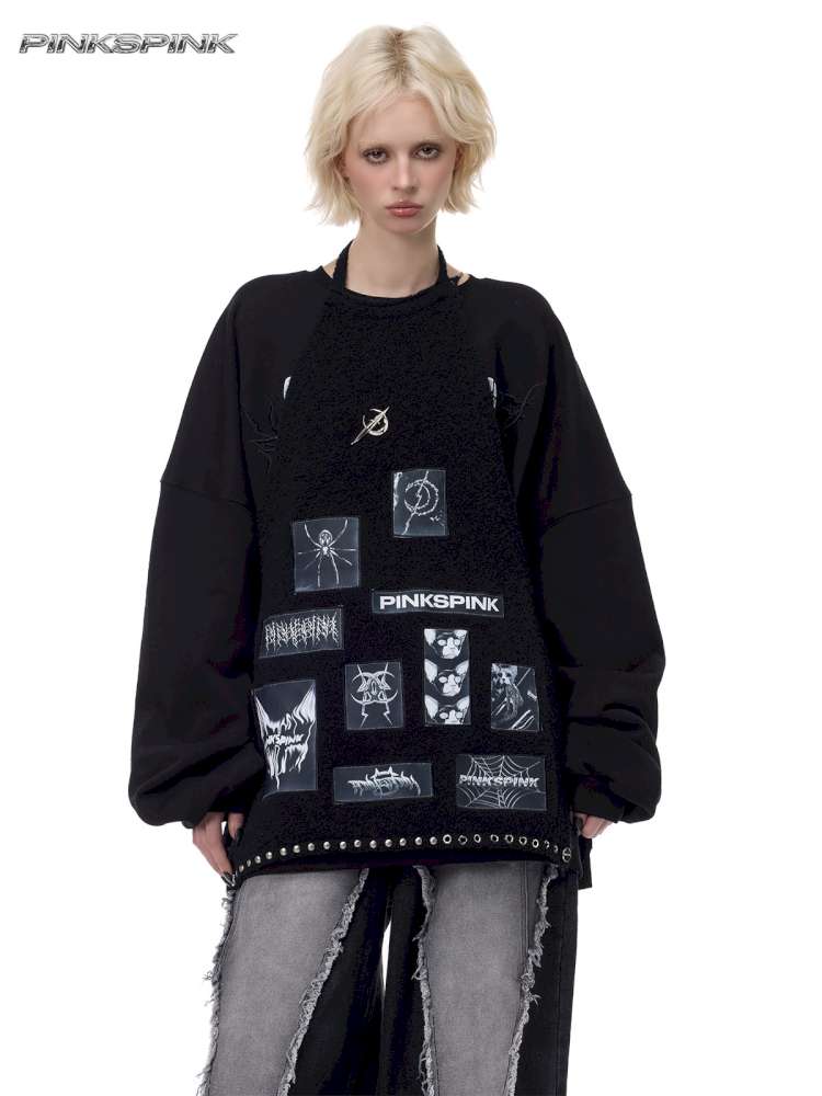 Patch Embroidery Punk Apron Sweater【s0000015118】