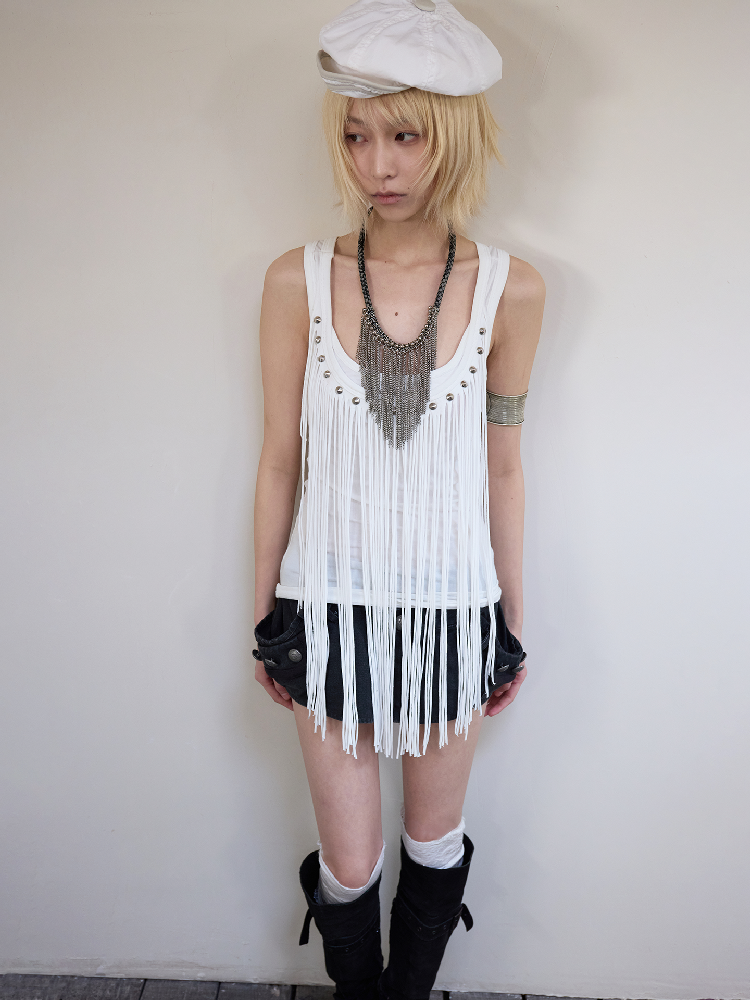Rivet Diamond Tassel Slim Vest【s0000016953】