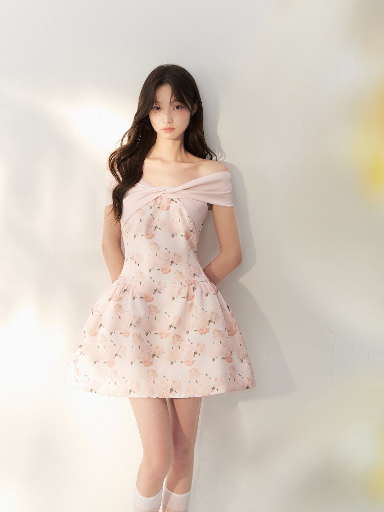 Satin Rose Oil Painting Puffy Dress【s0000016879】