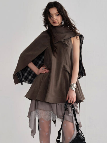 Pleated Linen Lace Asymmetrical Skirt【s0000015691】