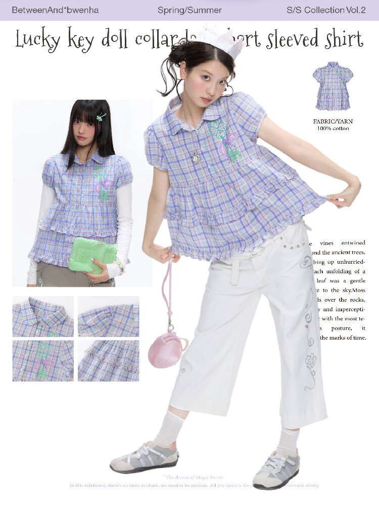 Purple Plaid Lace Short Sleeve Shirt【s0000016405】