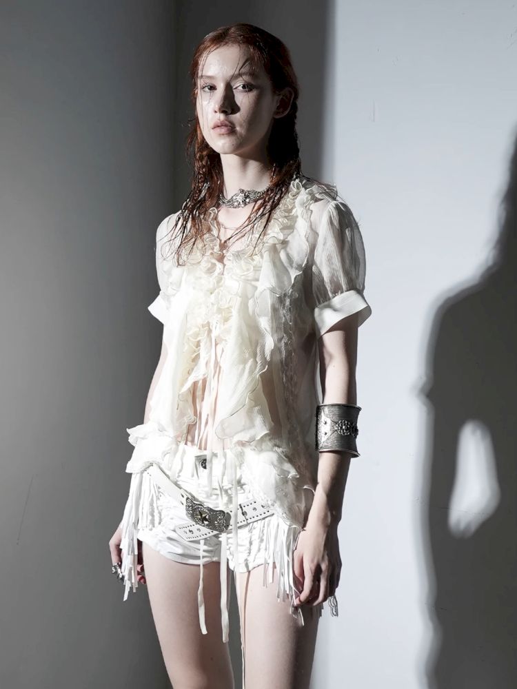 Multi-Layer Ruffled Irregular Hem “Jellyfish” Shirt【s0000012831】