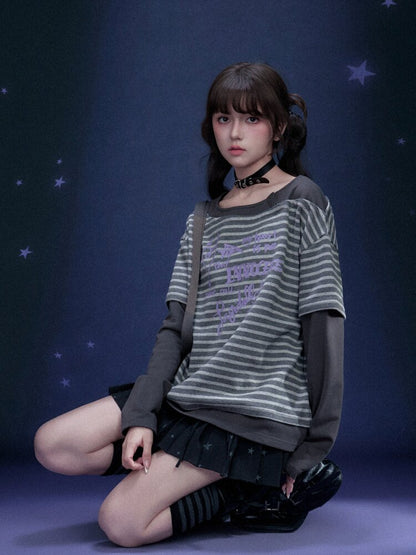 Stripe Graffiti Fake Two T-Shirt【s0000015467】