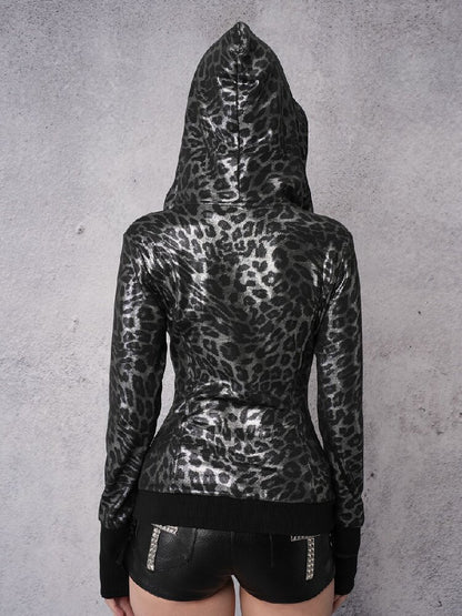 Silver Leopard Hooded Waist Jacket【s0000019098】