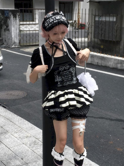 Black bubble sleeves T-shirt top【s0000012812】
