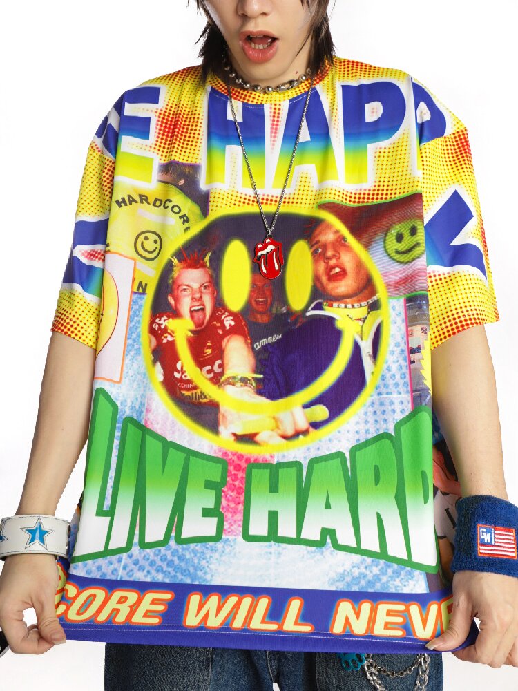 Rave Smiley Face Print T-shirt【s0000015889】