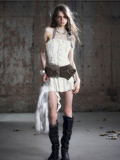 Patchwork Lattice Waisted Dress【s0000013889】