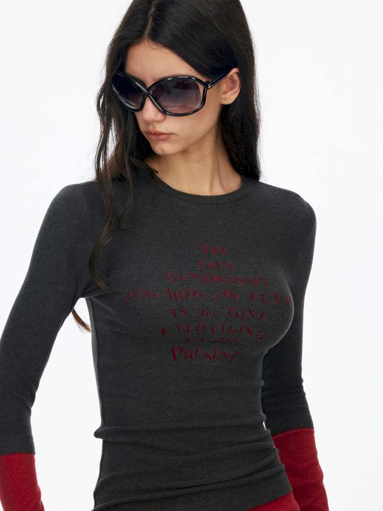 Fake Two-Piece Letter Print Slim Long-Sleeve T-Shirt【s0000014874】