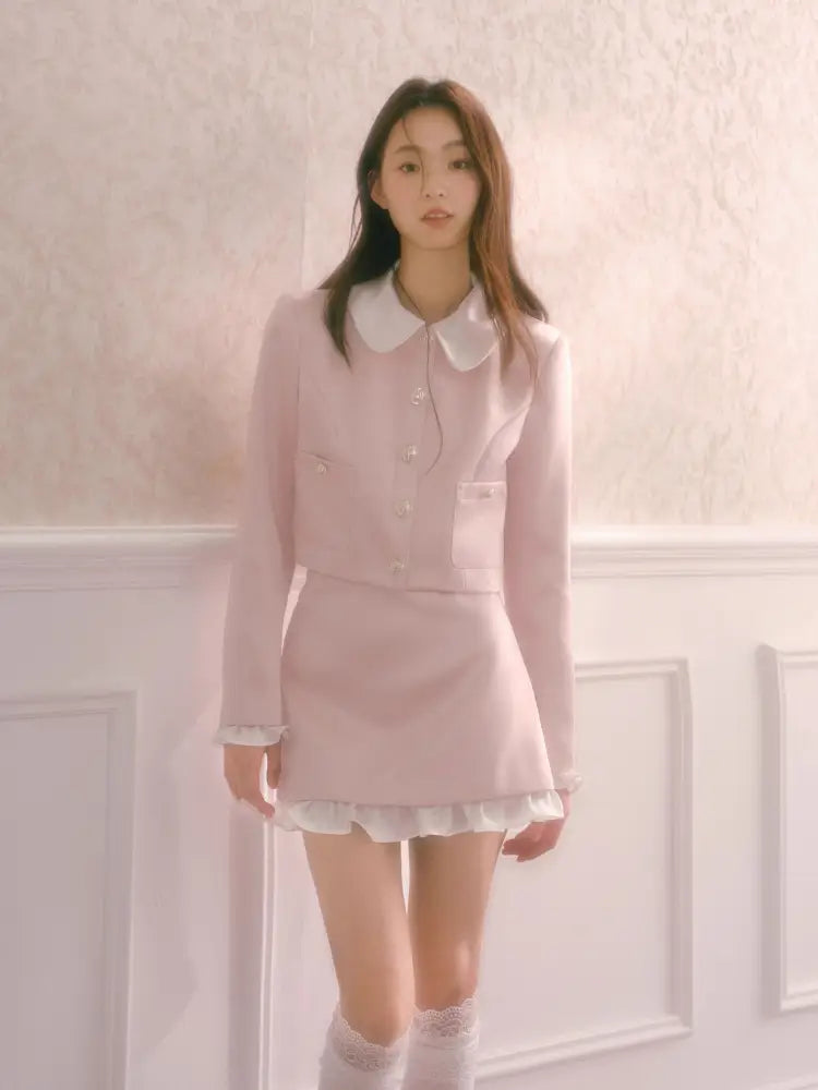 Doll Collar Short Jacket Flounce-Hem Bodycon Skirt【s0000014334】