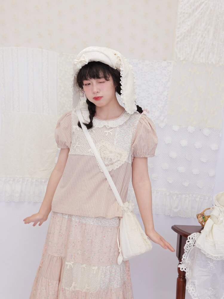 Striped Floral Patchwork Shirt【s0000016509】