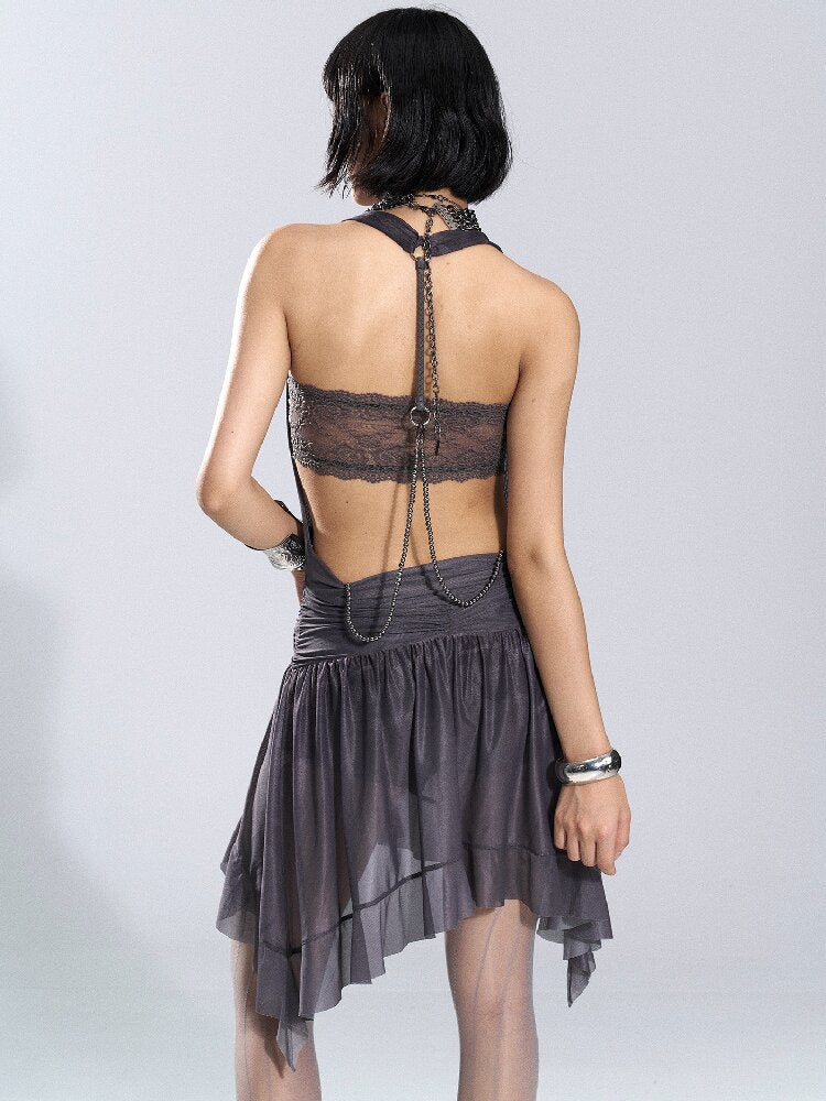 Irregular Hem Mesh Jumpsuit【s0000018481】