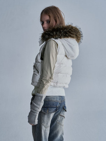 Fur Hooded White Duck Down Vest【s0000019093】
