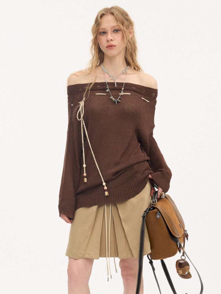 Slanted Strap Smock Knit Sweater【s0000015409】