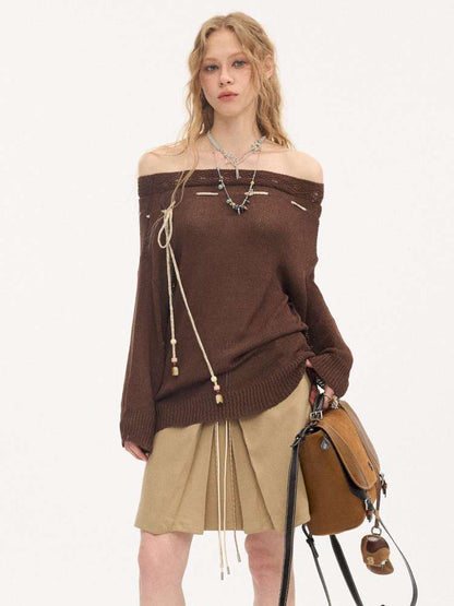 Slanted Strap Smock Knit Sweater【s0000015409】
