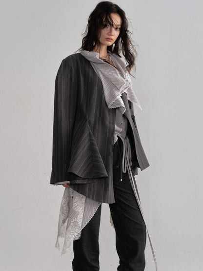 Gray Striped Hem Silhouette Blazer【s0000015689】