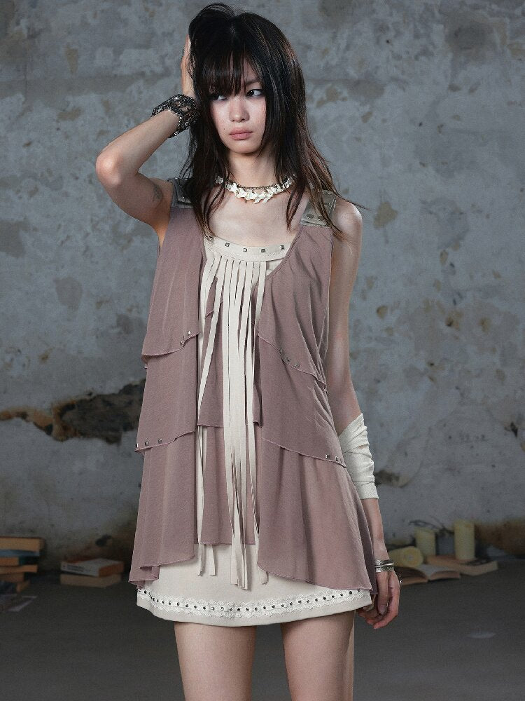 Ruffle Fringe Loose Faux Two-Piece Dress【s0000018099】
