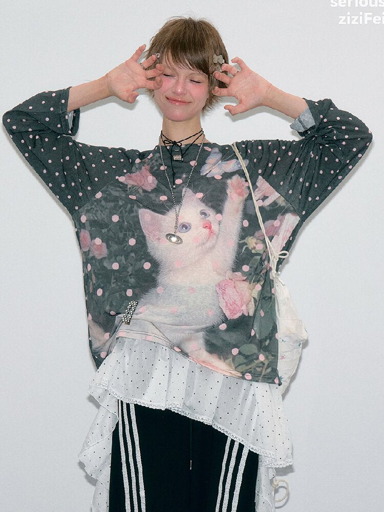 Polka Dot Raglan Cat Sleeve Shirt【s0000017885】