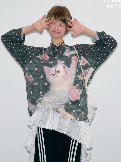 Polka Dot Raglan Cat Sleeve Shirt【s0000017885】