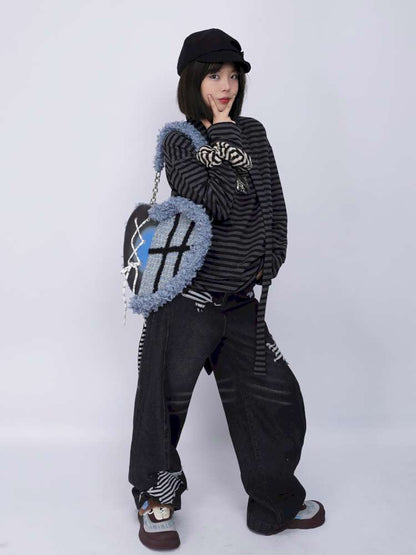 Graffiti Splicing Hairy Love Crossbody Bag【s0000014614】