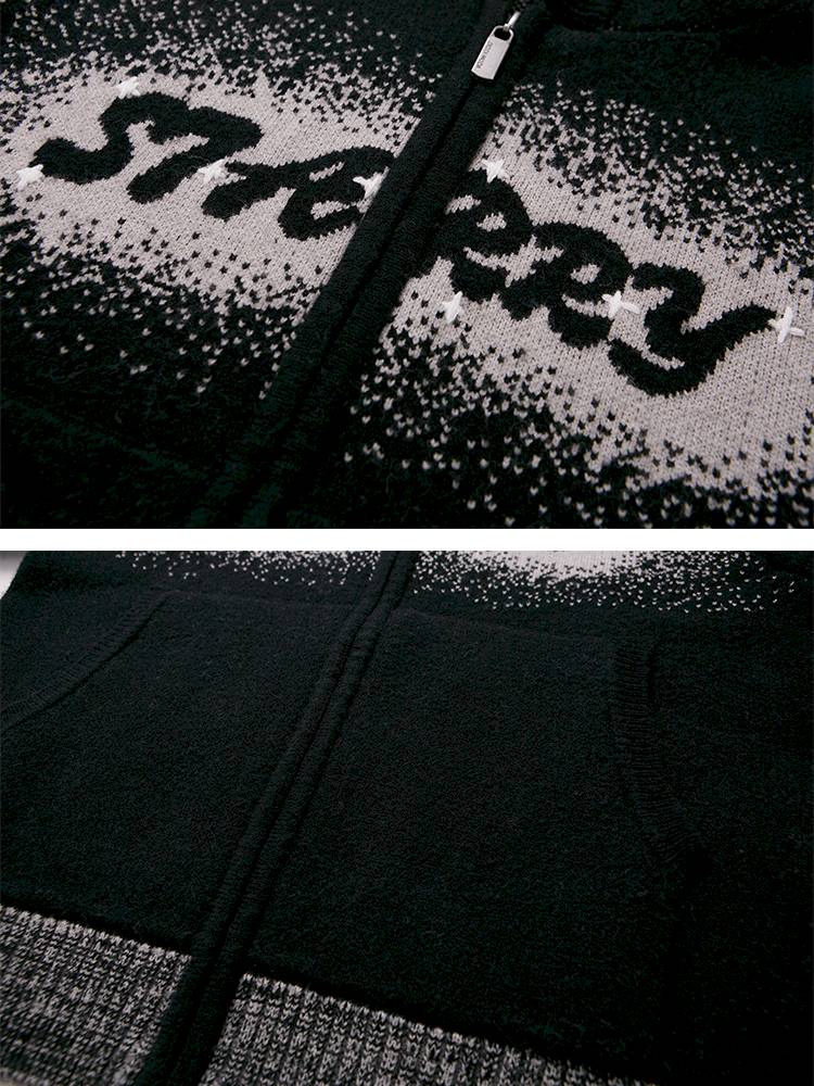 Hooded Black Knit Cardigan【s0000014387】