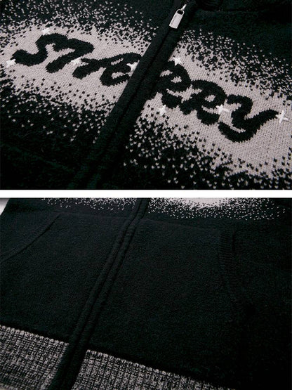 Hooded Black Knit Cardigan【s0000014387】