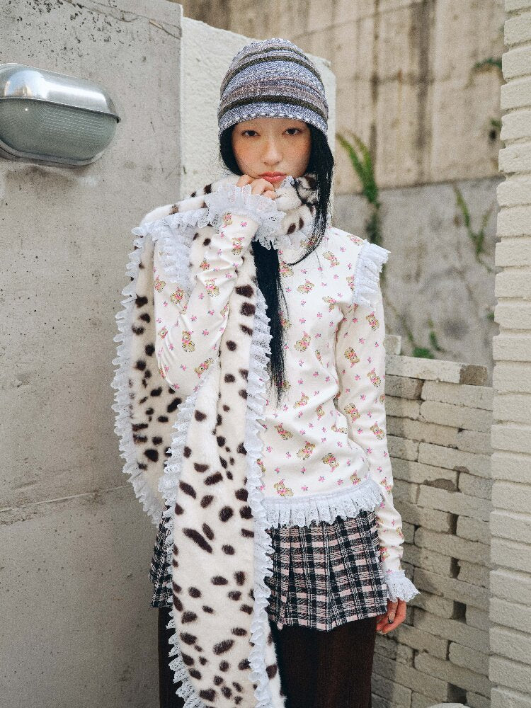 Furry Patterned Faux Fur Lace Scarf【s0000018689】