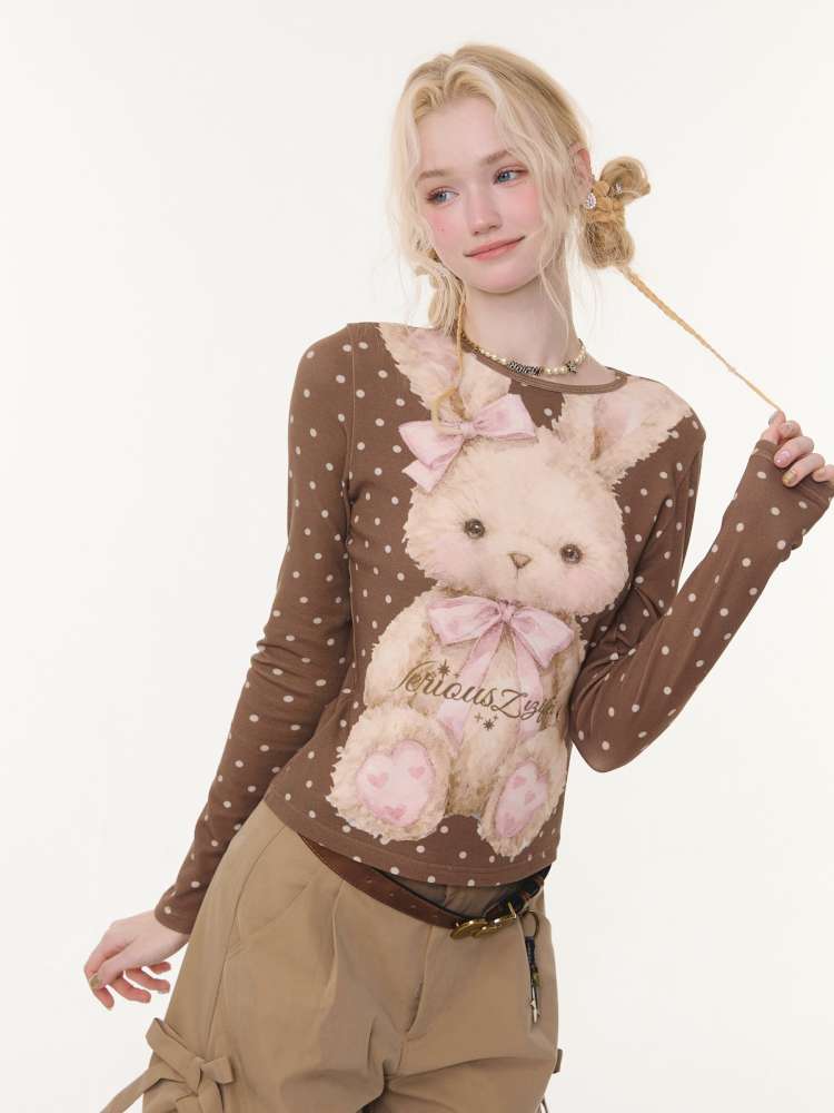 Honey Rabbit Polka Dot Print Top【s0000015434】