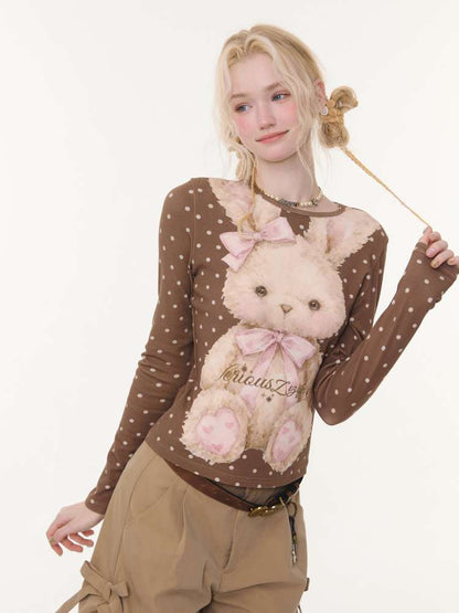 Honey Rabbit Polka Dot Print Top【s0000015434】