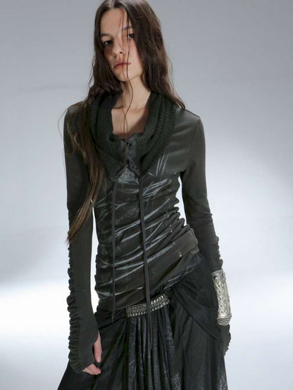 Original Shoulder Knit Stacked Collar Top【s0000014712】