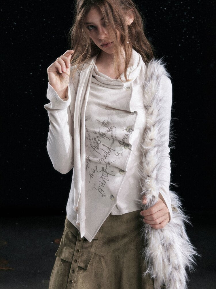 Mottled Graffiti Pleated Knit Top【s0000015552】