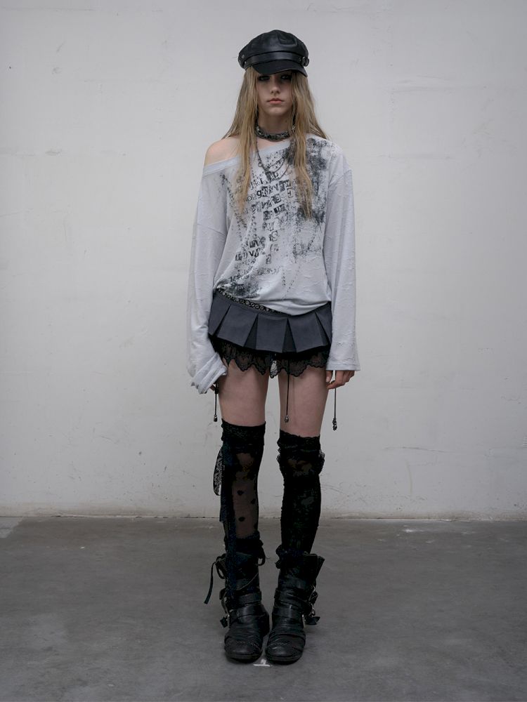 One-shoulder long-sleeved T-shirt【s0000012613】