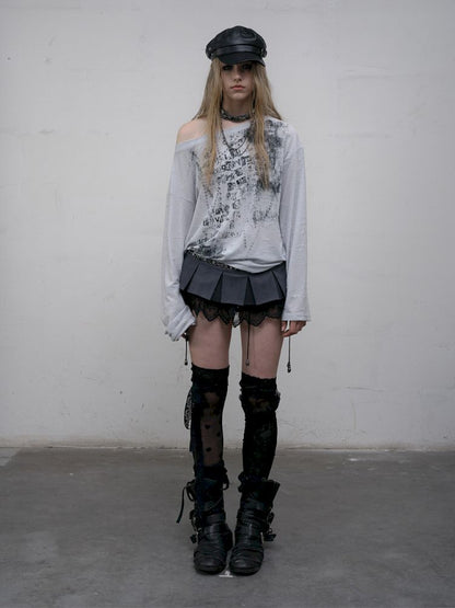 One-shoulder long-sleeved T-shirt【s0000012613】