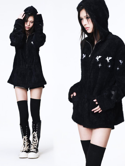 Pentagram Leather Mohair Hooded Jacket【s0000018202】