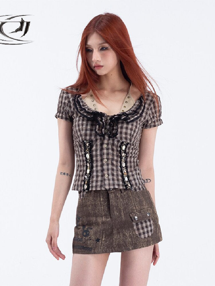 Cute Skull Denim Check Culottes【s0000018046】
