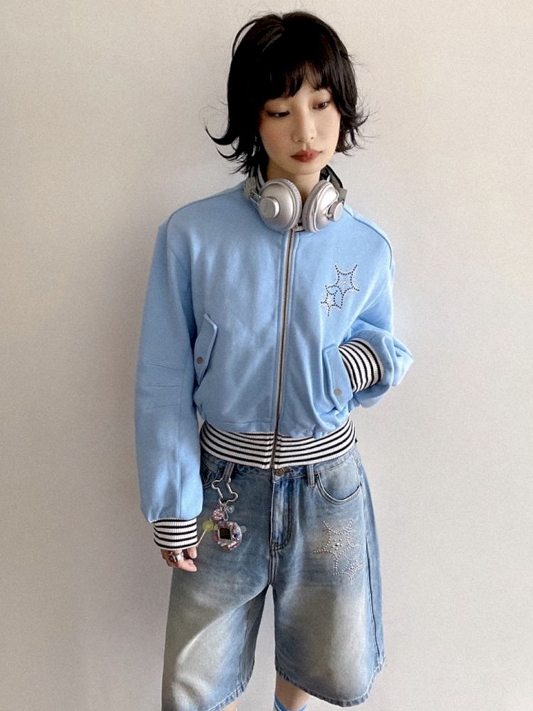 Starfish Hot Rhinestone Sweatshirt Jacket【s0000012278】